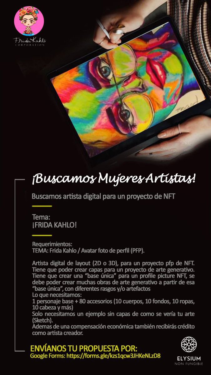 Estamos buscando artistas mujeres para colaborar a crear una colección oficial de Frida Kahlo. Si te interesa puedes enviar tu propuesta “sketch” aquí: forms.gle/ctEA4BGE2vPkgc…
