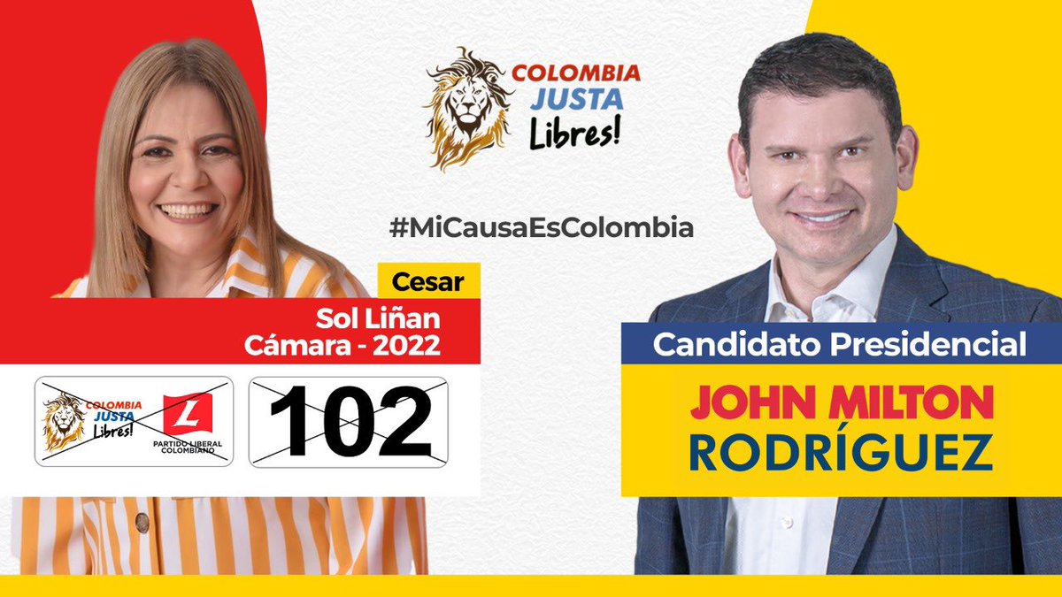 JohnMiltonR_'s tweet photo. En momento de impulsar con honestidad y trabajo la cultura y la agricultura en #Cesar. Hagámoslo con nuevos liderazgos votando a @CamaraColombia por @sollinan102 marcando en el tarjetón el león de @ColJustaLibres y el #102.Unidos con #MiCausaEsColombia #SoyProvida #Elecciones2022 https://t.co/TnZmrSBgIp