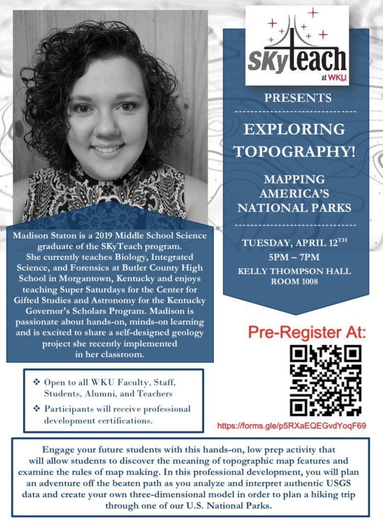 skyteach_wku's tweet image. Join us for our next professional development opportunity. Taught by the incredible @madisont2019 on April 12th! Register at: forms.gle/p5RXaEQEGvdYoq… @WKUCEBS @WkuOgden @WKUSTE @wku @Docmarmar