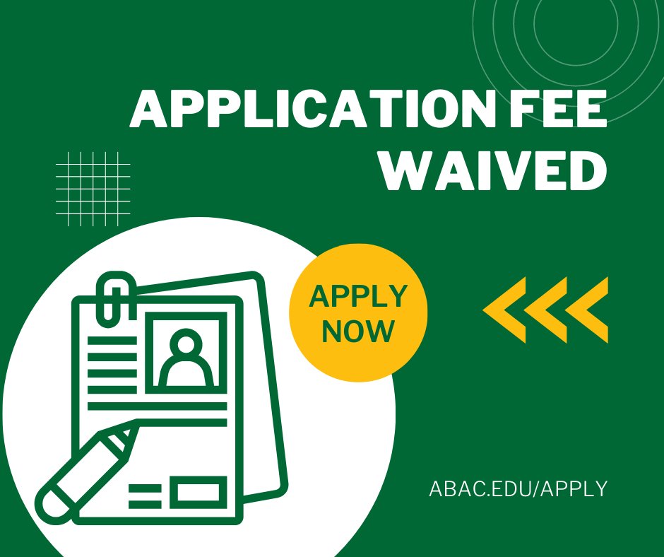 AbacAdmissions's tweet photo. The application fee for admission is waived for the month of March. There is no better time to apply to ABAC than now!  

#ABACadmissions https://t.co/6ERvkwLNcT