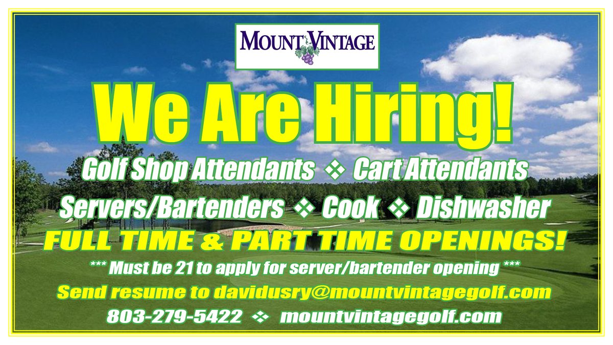 #jobs #hiring #vintage #mountvintage #golf #golfnearme #golfaugusta #augustagolf #northaugustagolf #worththedrive #worthyourtime #worthyourdime #closerthanyouthink