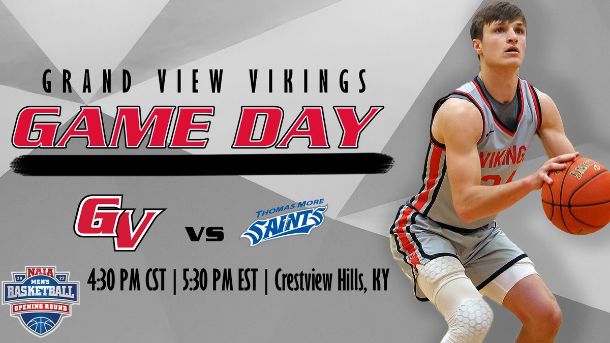 M🏀| #GAMEDAY | <a href="/GVVikingMBB/">Grand View Men's Basketball</a> 
🆚: Thomas More University 
📍: Crestview Hills, KY
⏰: 4:30 PM CST | 5:30 PM EST 
📈: ow.ly/9m4X50IcceZ
📹($): ow.ly/7tky50IcccT
🎟️: ow.ly/vaUe50Iccfs

#NAIAMBB
