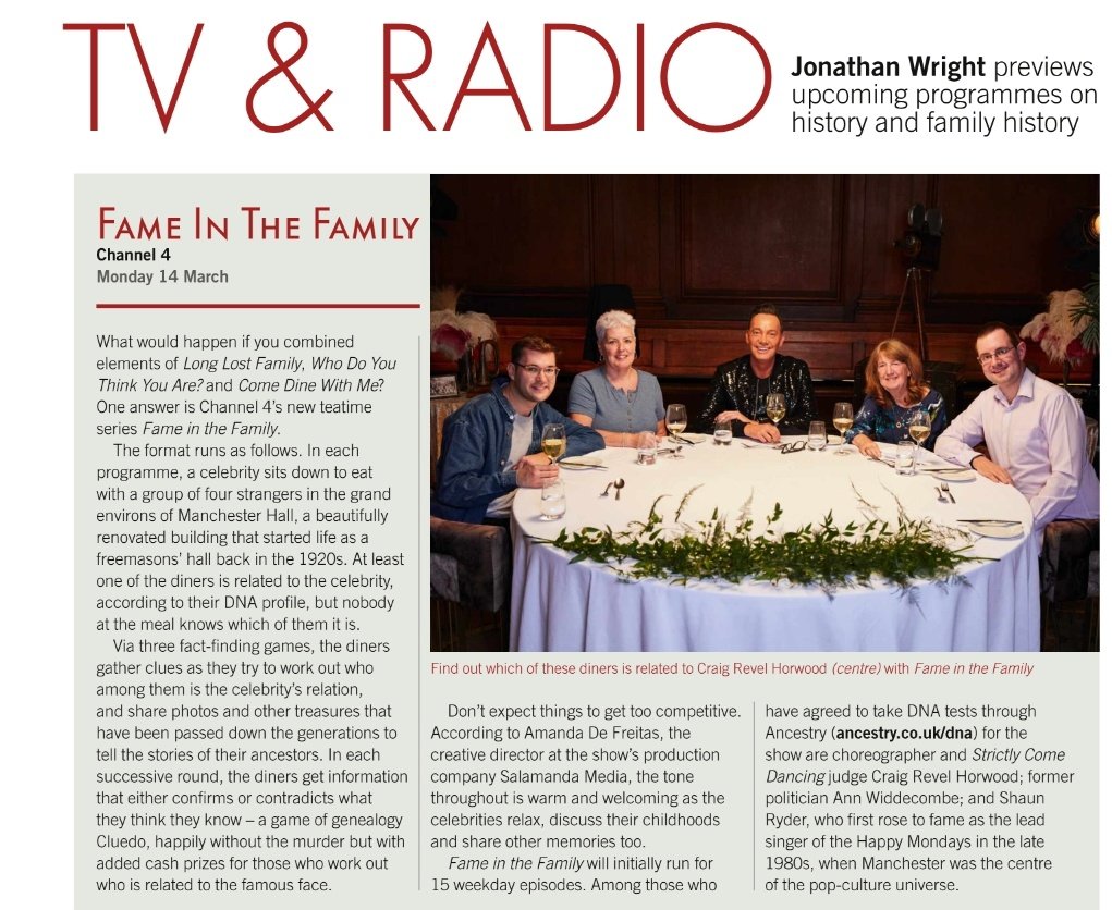 hiberniaroots's tweet photo. A new #genealogy themed TV show starting @C4F1 monday! Combining formats of @longlostfamily @wdytya & @ComeDineWithMe all rolled into one - with celeb & guests!
#FameInTheFamily #WhosRelatedToWho https://t.co/klJsTlojNa