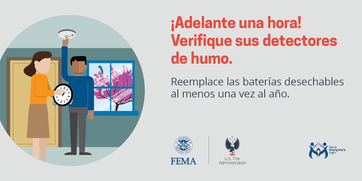 usfire's tweet photo. #SpringForward into fire safety! Test your smoke and carbon monoxide alarms when you change your clocks this weekend! https://t.co/lnSMRbC4pe