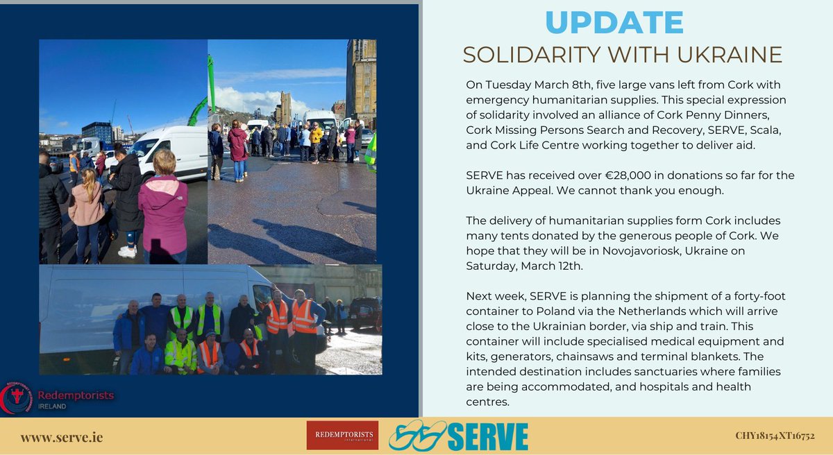 SERVE_ie's tweet photo. Since we announced our Solidarity with #Ukraine Appeal on 28th Feb, SERVE has received over €28,000 in donations so far. We cannot thank you enough.
Please read the full update here https://t.co/YYo4HpVXhx
@GerryO_Connor @PaulaQuiggs @_nollaig_ @CorksRedFM #SolidarityInAction https://t.co/xnjmWIXT8g