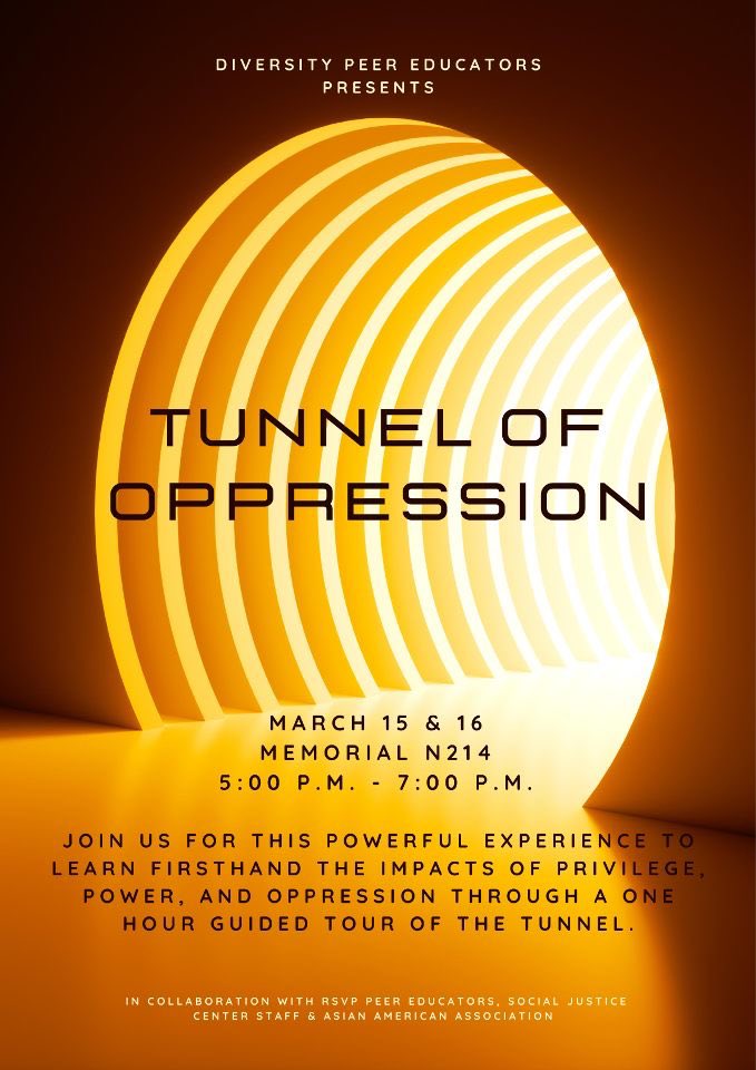 MU_DPE's tweet image. Join us in Memorial Union on Tuesday,  March 15 or Wednesday, March 16 for one of the Multicultural Center’s premier events, Tunnel of Oppression!