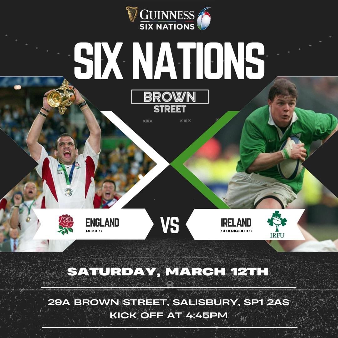 🏉 Join us tomorrow for the massive England 🏴󠁧󠁢󠁥󠁮󠁧󠁿 v Ireland 🇮🇪 <a href="/SixNationsRugby/">Guinness Men's Six Nations</a> match!

Doors are at 3.45 &amp; it’s £2.50 pints for the hour before the match.

Enjoy the action on our giant HD Screen, with Dolby surround sound 🏉 #rugby #sixnations #salisbury