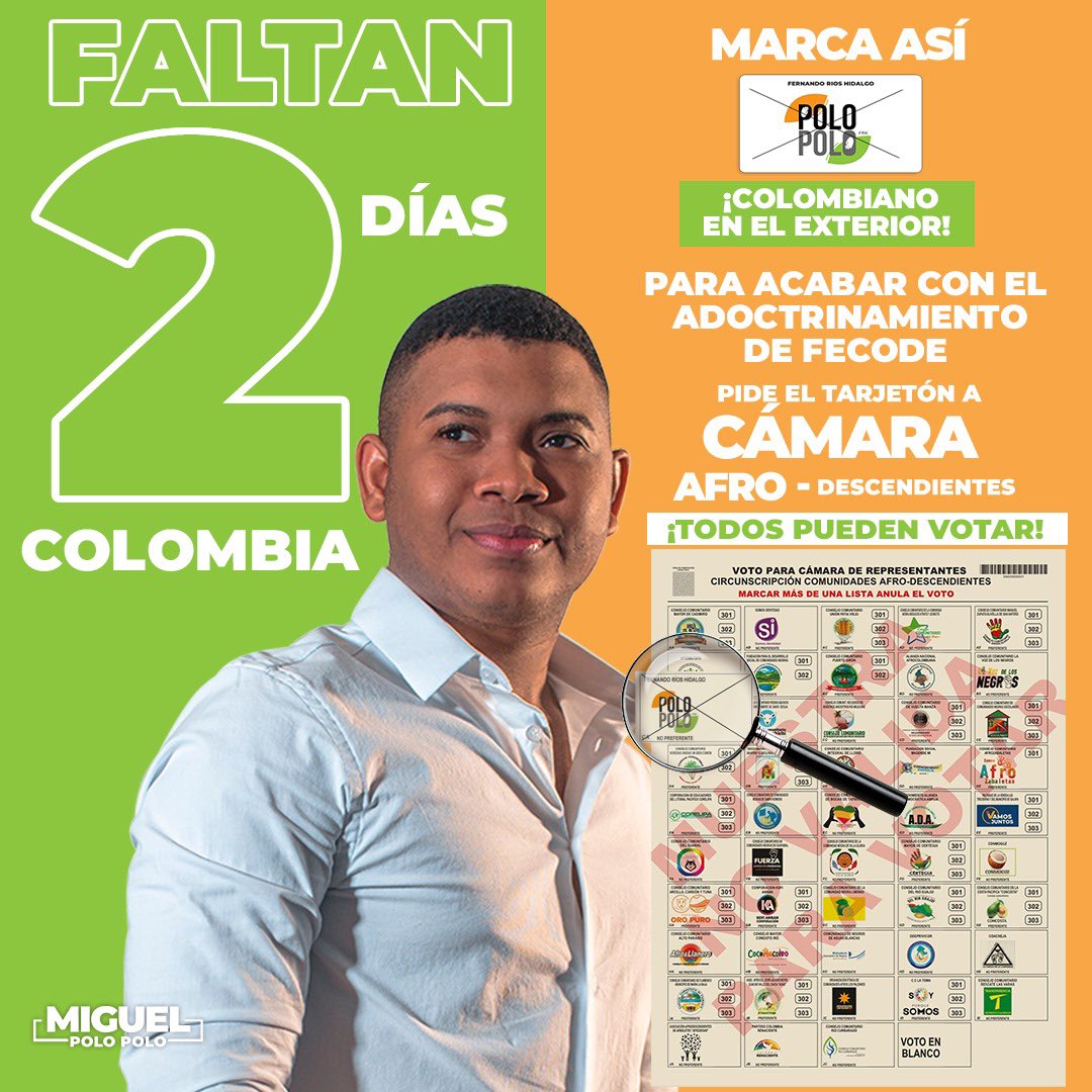 COLOMBIANOS EN EL EXTERIOR, protejamos la libertad y la democracia de  nuestro país. En tu consulado o embajada más cercana pide el TARJETÓN DE  CÁMARA AFRO, busca el logo que dice POLO