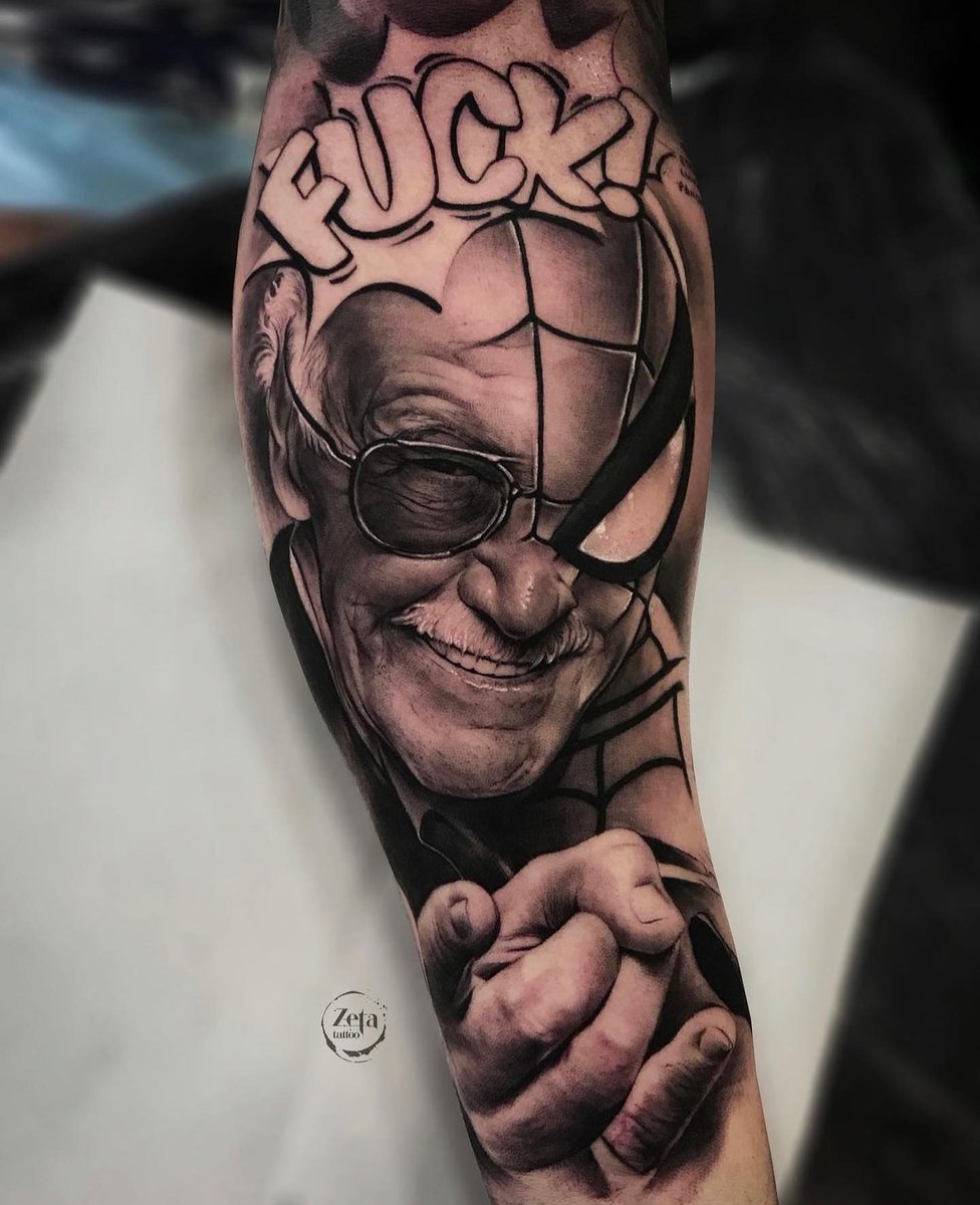 Awesome #StanLee x #SpiderMan by Zeta Tattoo at Bad Habits Ink with #killerinktattoo supplies!

#killerink #tattoo #tattoos #bodyart #ink #tattooartist #tattooink #tattooart #blackandgrey #blackandgreytattoo #stanleetattoo #spidermantattoo #marvel #marveltattoo