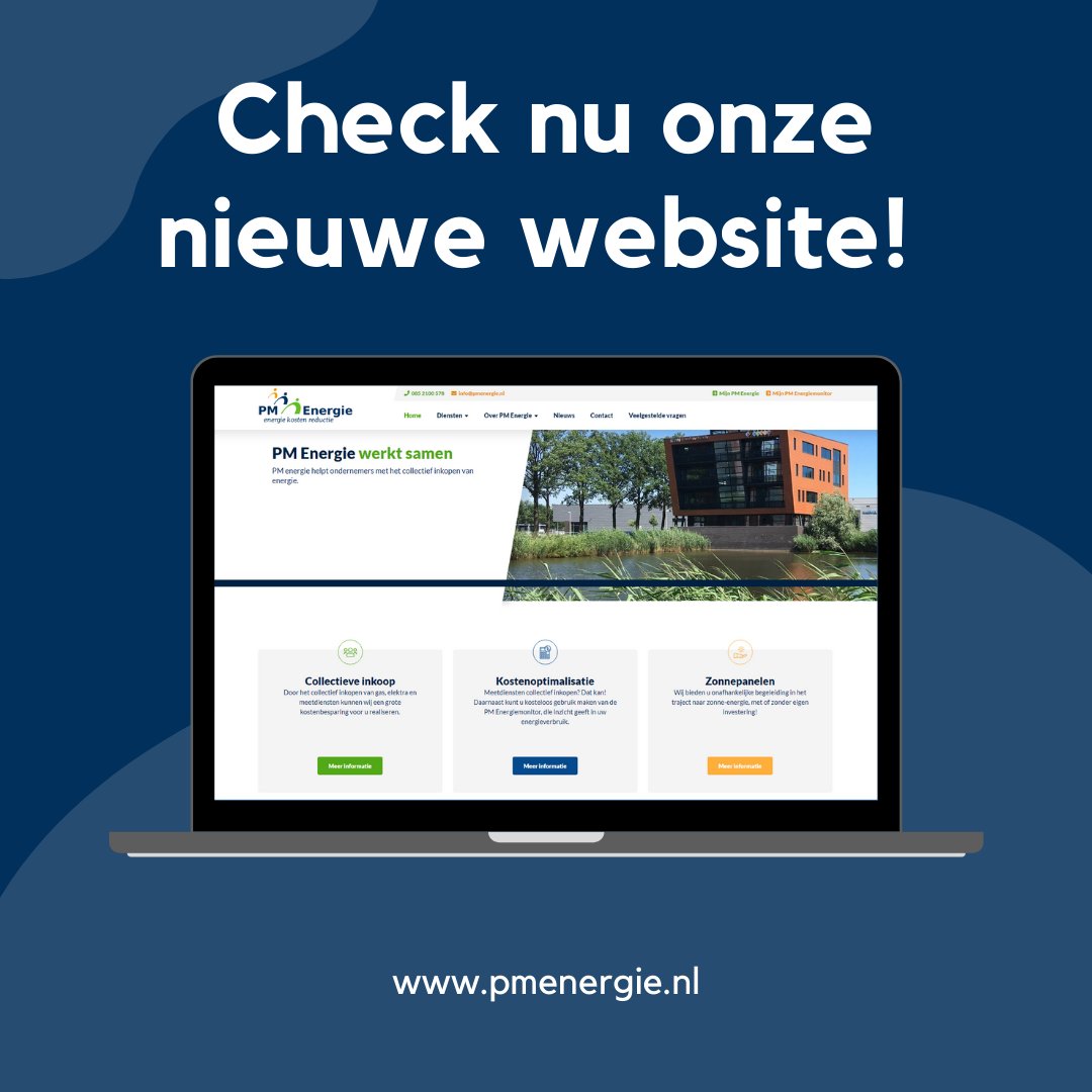 pmenergie's tweet photo. Onze nieuwe website is live! 

De afgelopen maanden zijn we druk bezig geweest met het nieuwe design en de opbouw van de website. 

Bent u ook zo nieuwsgierig naar ons nieuwe design en naar wat PM Energie voor u kan bieden? Neem dan gauw een kijkje via https://t.co/ab1yt2zZ5G https://t.co/O5lV2gFWWp