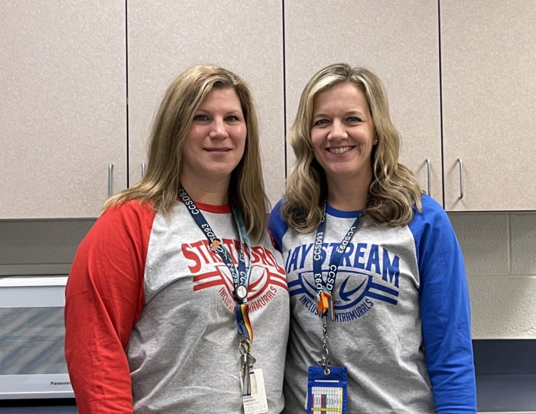 Mrs. Johnsen might be a little mixed up with her shirt choice, but that’s ok! Come out to JS tomorrow, 10am, to support ALL of our athletes in our Inclusive Intramural Crosstown Classic! It’s going to be a great time! 💙💛❤️🖤 <a href="/CCSD93/">CCSD93</a>
