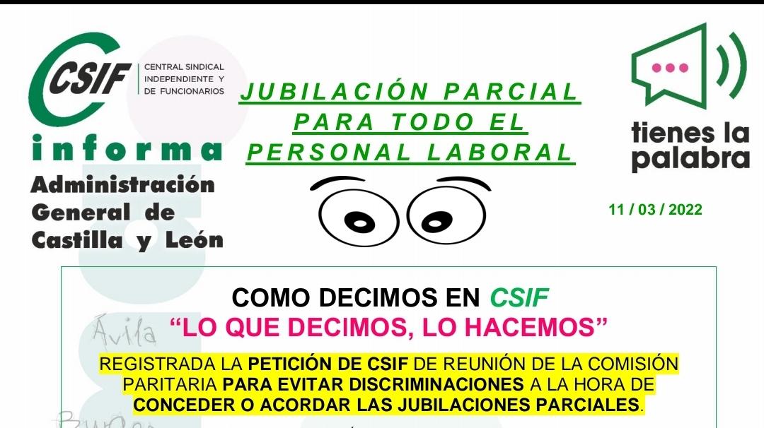 #CSIF | #JUBILACIÓNPARCIAL PARA TODO EL PERSONAL LABORAL DE LA #JCYL
👇🗒
 csif.es/node/337266