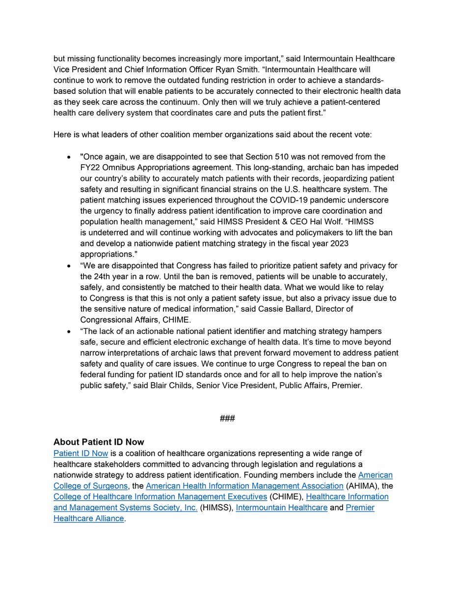 #PatientIDNow is disappointed that Congress reinserted Section 510 in the final version of the FY22 federal budget. Read the full statement here: bit.ly/3CBH96h
