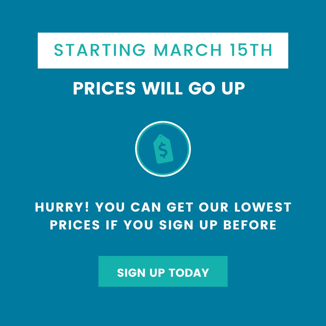 On March 15th, our prices will go up on most plans! Our current customers are guaranteed to keep 2021 prices for all 2022.

Hurry, you still have 4 days to lock up our current prices for your business!

#MoreBookings #MoreReviews #SMSMarketing #toursandactivites #touroperators