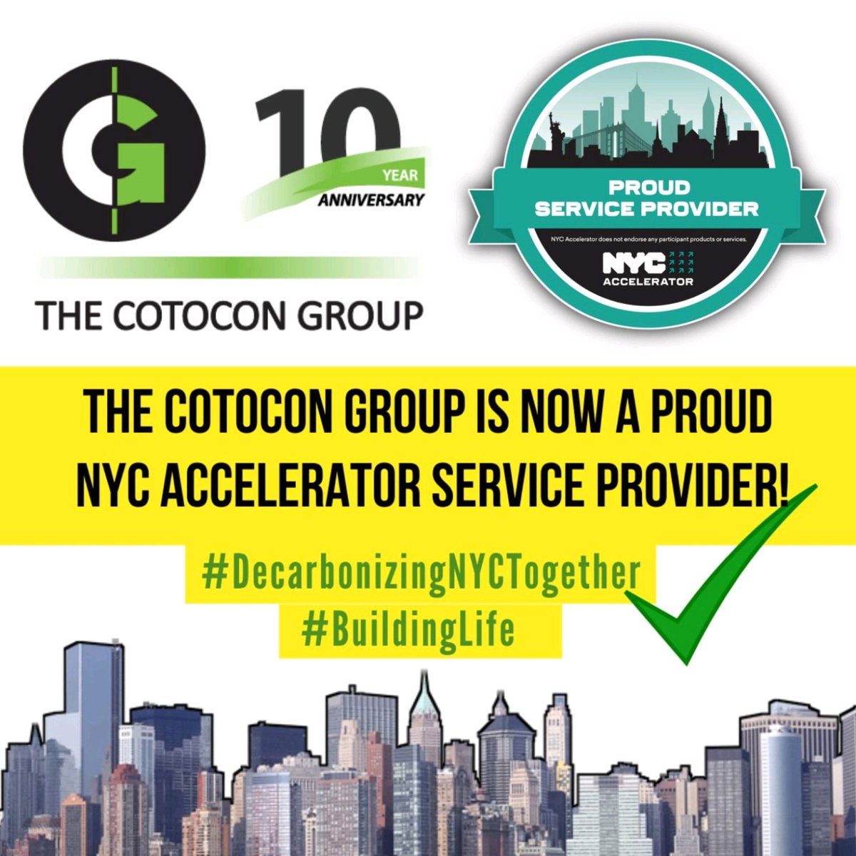 We're proud to say that we have been accepted into  <a href="/greenyc/">GreeNYC</a> Accelerator’s Service Provider Programe &amp; have the ability to offer a wider services to help in decarbonization of New York City buildings! 
<a href="/Jimmy_Cotocon/">TheGreen_Father</a> 

#nyc # #sustainability #BuildingLife #energyefficiency #LEED