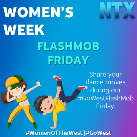 NTX_Market's tweet photo. Hope you brought your best dance moves with you today! Were celebrating Women's Week with #FlashMobFriday
Show us your teams having fun and tag
@NTX_Market and @gowestregion !
The video with the most likes at the end of the day will receive NTX branded swag! https://t.co/MW9jvF3flx
