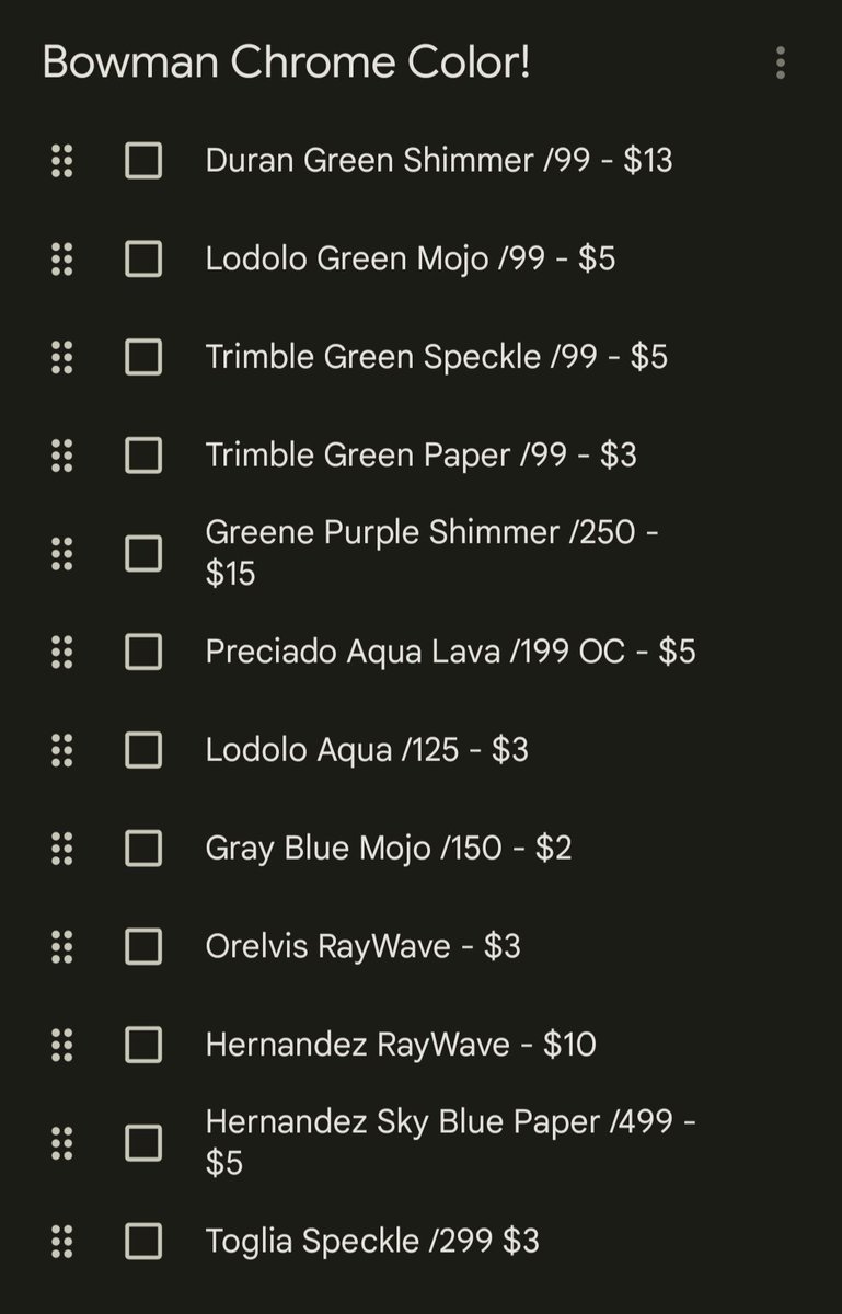 brooksbreaks1's tweet photo. 2021 #Bowman Chrome Color for sale! All prices PWE, posted in second pic!
20% of proceeds from this post go to #cardsforhumanity
Duran, Lodolo, Trimble, Greene, Preciado, Gray, Orelvis, Cristian Hernandez, Toglia
#BrooksBricks https://t.co/LwHBVdXh2R