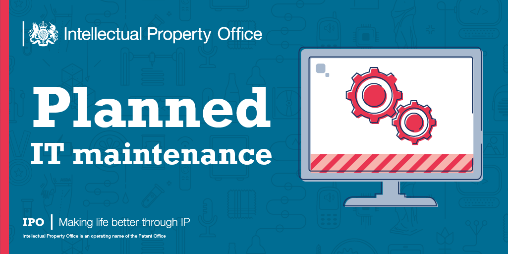 The_IPO's tweet photo. A number of pages on our website will be unavailable due to maintenance from 06:30 until 18:00 Saturday 12th March.
This includes:
- search UK trade mark classes
- copyright: orphan works &amp; how to pay us pages

We apologise for any inconvenience &amp; thank you for your patience. https://t.co/fpiZnzD2CR