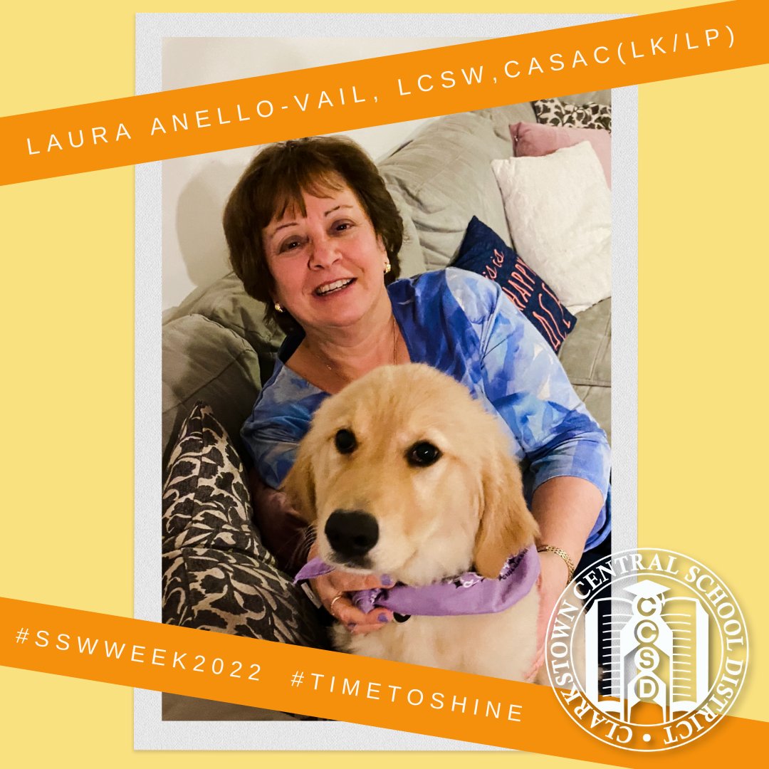 ccsdschools's tweet photo. "My goal is to assist our students to identify their feelings and use their empathy to foster a climate of inclusiveness and acceptance for all!" Laura Anello-Vail, LCSW, CASAC, Student Assistance Counselor, LK/LP
#ClarkstownCSD #SSWWeek2020 #TimeToShine #SELDay @TheSSWAA https://t.co/DKMNVyN5xq