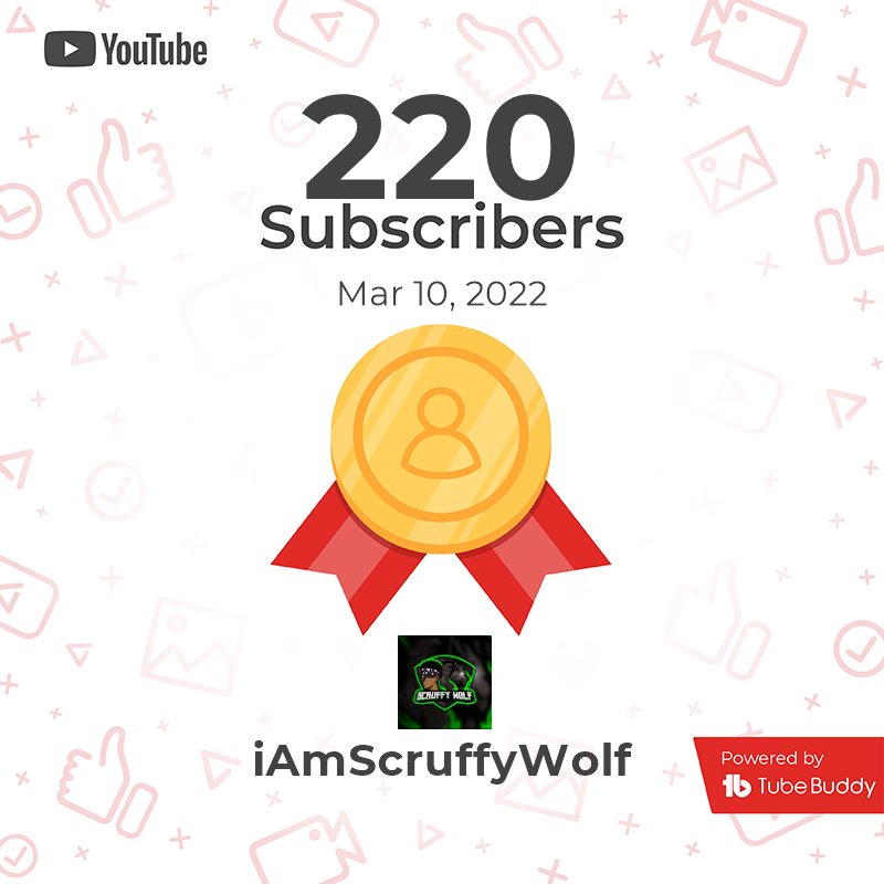 iAmScruffyWolf's tweet photo. It's a steady climb! But I wanna say thank yall so much for rockin with me! Officially at 223 and on the road to our 250 subscriber milestone ๐๐พ๐ Thank you @TubeBuddy #ScruffPack #HowlAtYaBoi https://t.co/8kzKEIc6N3