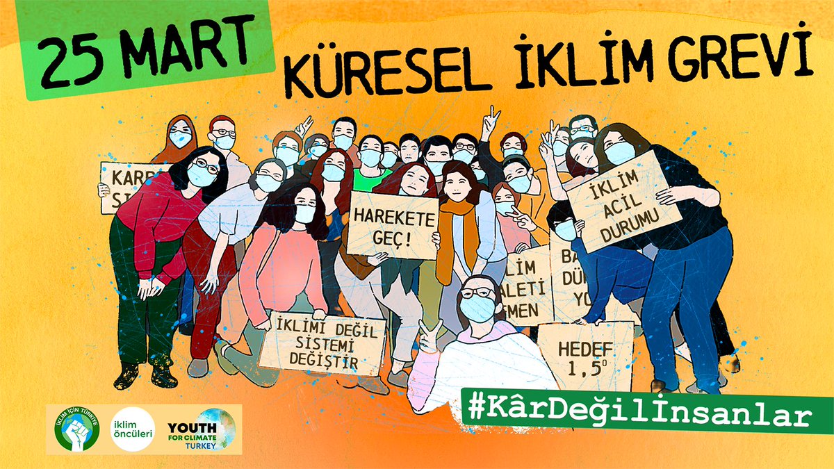 Genç iklim aktivistleri olarak sesleniyoruz📣
25 Mart 9. Küresel İklim Grevimizde #kardeğilinsanlar diyerek sokaklara çıkıyoruz 🌻
Karar vericiler ve dünya liderlerinden iklim tazminatının ve iklim adaletinin sağlanmasını talep ediyoruz.  Bize katıl, birlikte sesimizi duyuralım✊🏽