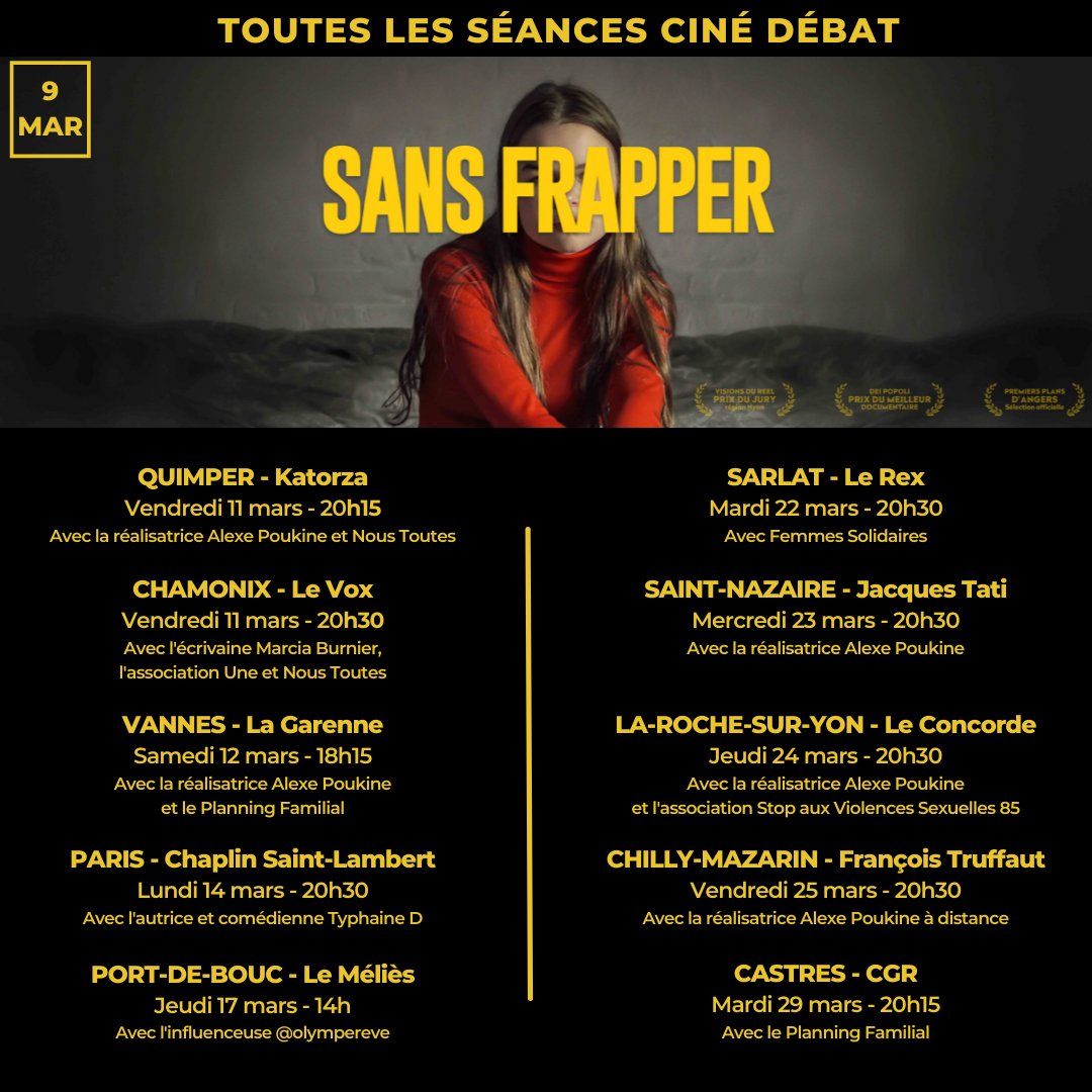 Sans frapper d'Alexe Poukine est disponible en salles depuis mercredi, découvrez nos prochaines séances débat près de chez vous 💬 Avec nos partenaires @Mediapart @Telerama @bec_magazine @Madmoizelle @leplanning @Brefcinema