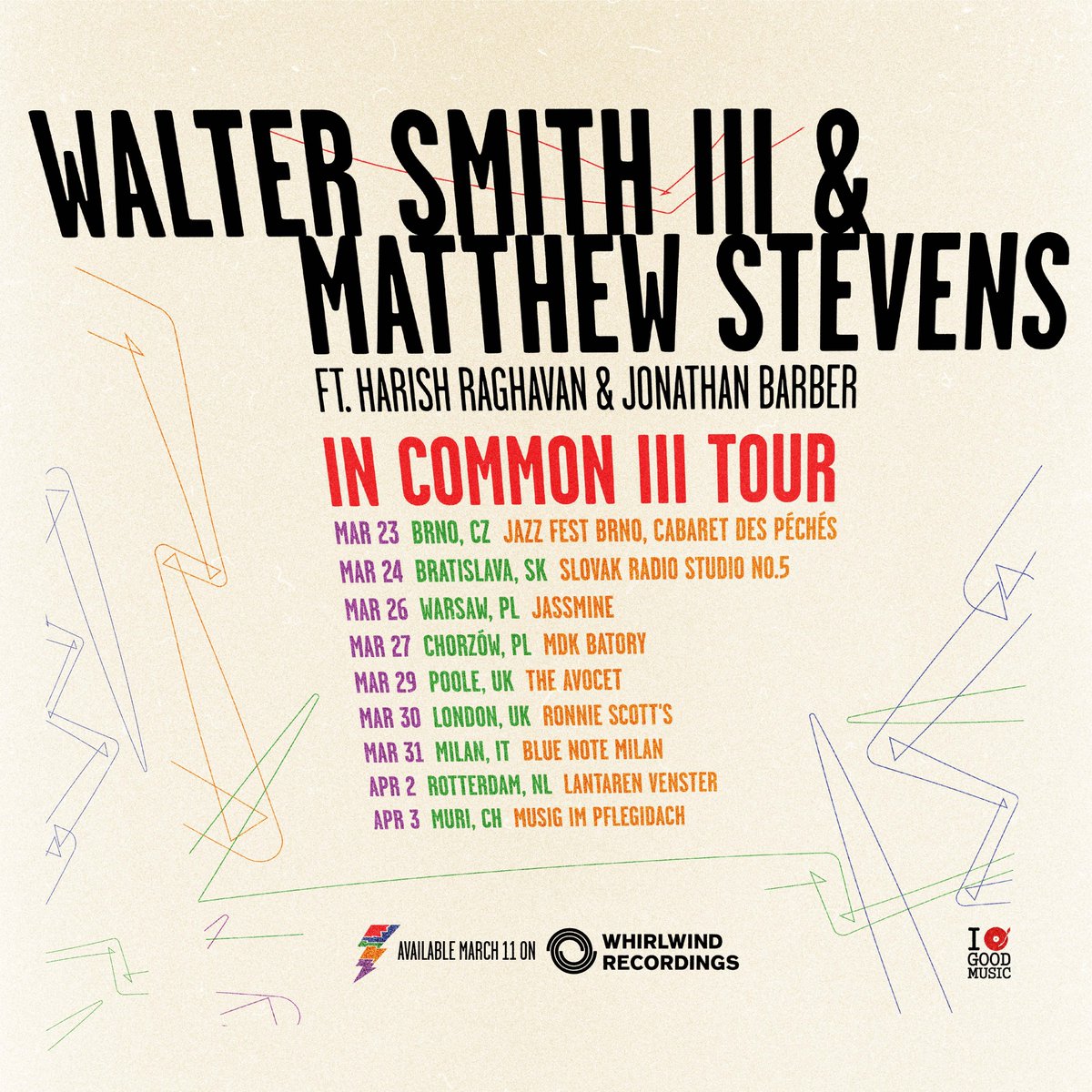 To support the release of 'In Common III', <a href="/waltersmithiii/">Walter Smith III</a> and <a href="/mtwstevens/">Matthew Stevens</a> will be on tour later this month. 

There will be an exclusive free livestream of their Poole gig on March 29: wwr.dj/IC3Livestream

Check dates below ⤵️⤵️