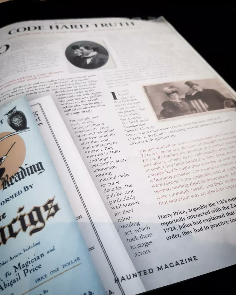 KateCherrell's tweet photo. Grab a copy of Haunted Magazine to read my latest article on the Zancigs, a two-person mentalist act from the turn of the century. It's a cracking issue! #DontBeNormal #BeParanormal 🔮 https://t.co/v8OtI1kq21