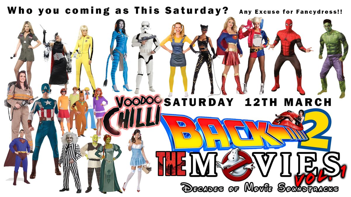 VoodooChilliBar's tweet photo. 🍿 BACK TO THE MOVIES TOMORROW NIGHT!! 🎬

Marvel, Disney, DC, Warner Bro, Touchstone… for decades Films usually have an amazing soundtrack that you just want to get up and dance to!
We’d like to encourage fancy dress or dress fancy! (Love a good excuse to dress up!😏🤔) https://t.co/3iLF0nYC6v