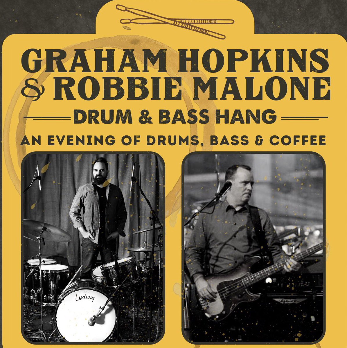 IrishDrummers's tweet photo. Thrilled to have @graham_hopkins & Robbie Malone coming to Servd. Bridge Street, Westport, F28 YE18 on the 22nd April for a night of great coffee, drums, bass and conversation. #Irishdrummers #Drumhang #Bass https://t.co/YwiB1xjhD6