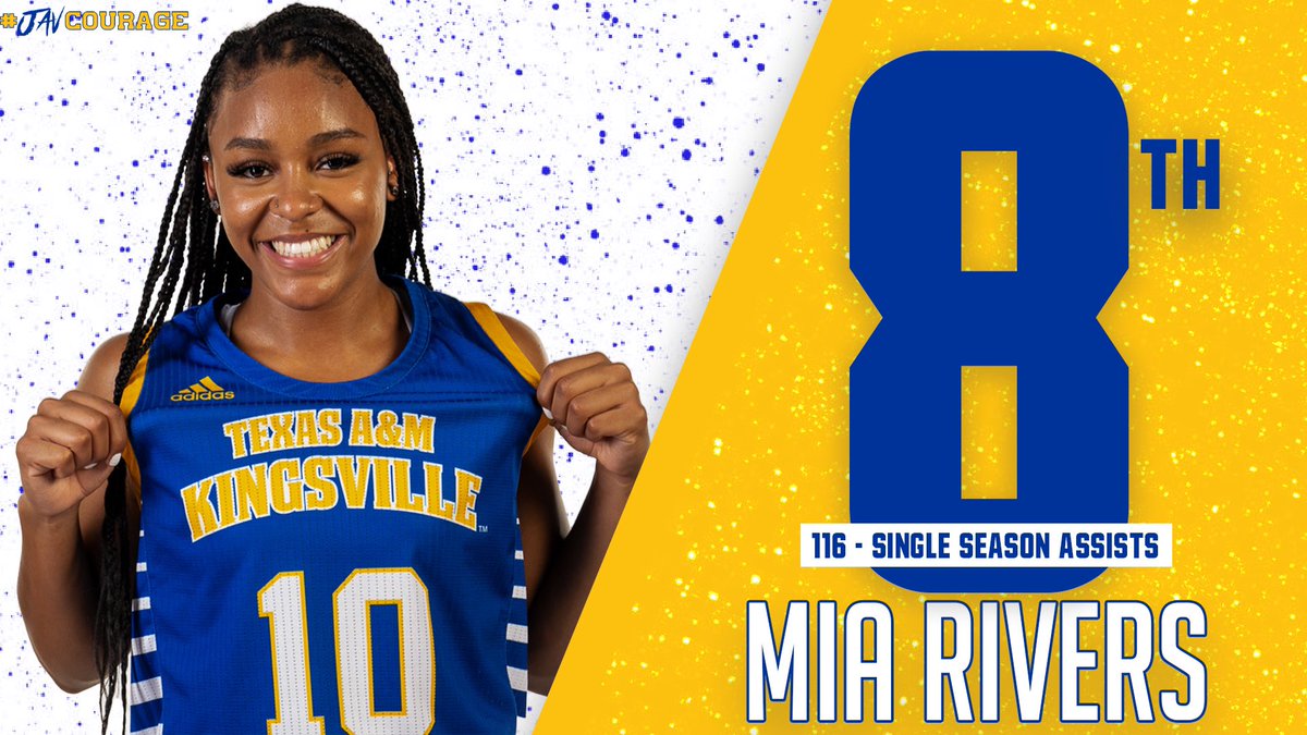 With 1️⃣1️⃣6️⃣ assists this season <a href="/miiiaaa_10/">Mia Rivers</a> now holds the 8th best single season record at <a href="/JavelinaNation/">Texas A&M-Kingsville 🐗💙💛</a>. 
Career leader coming 🔜
 #ShareTheSugar | #GoBlueBeGold 

🐗🔵🟡