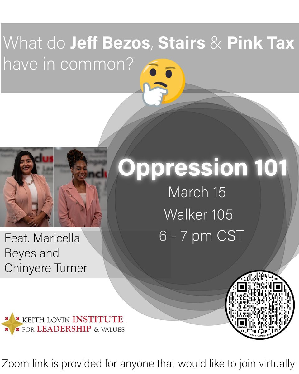 GETinvolvedMU's tweet photo. What do Jeff Bezos, Stairs and Pink Tax all have in common?? Join us for this masterclass designed to explore oppression. #GetInvolvedMU https://t.co/IpeBbus6IU