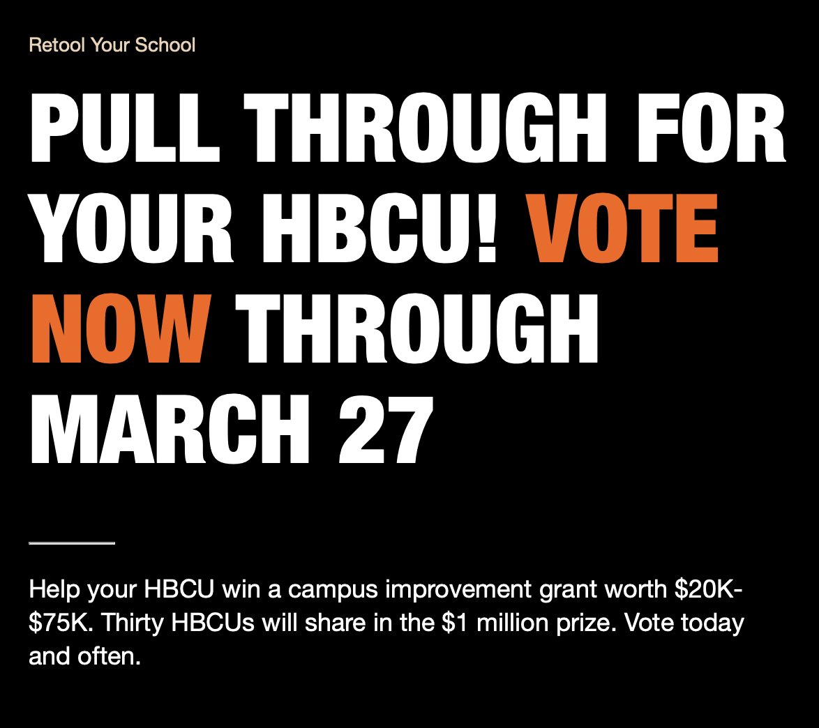 PVAMU's tweet photo. Hey Panthers!! Retool your school contest has started! Vote for PVAMU now until March 27th! #PVAMU
https://t.co/bR3VK3HDwW https://t.co/Dr9sM3nPEp