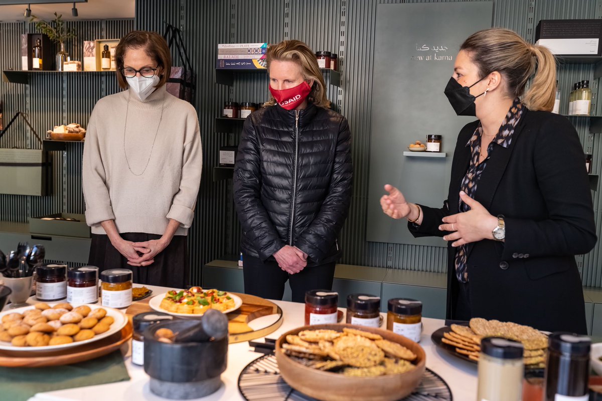 ColemanUSAID's tweet photo. It was wonderful to meet with Kama founder Jumana Jacir, one of Jordan’s female entrepreneurs supported by @USAID. I loved learning more about Kama’s mission to empower &amp; employ Jordanian women—and enjoyed sampling their gourmet local food! https://t.co/mw3md9XuPa