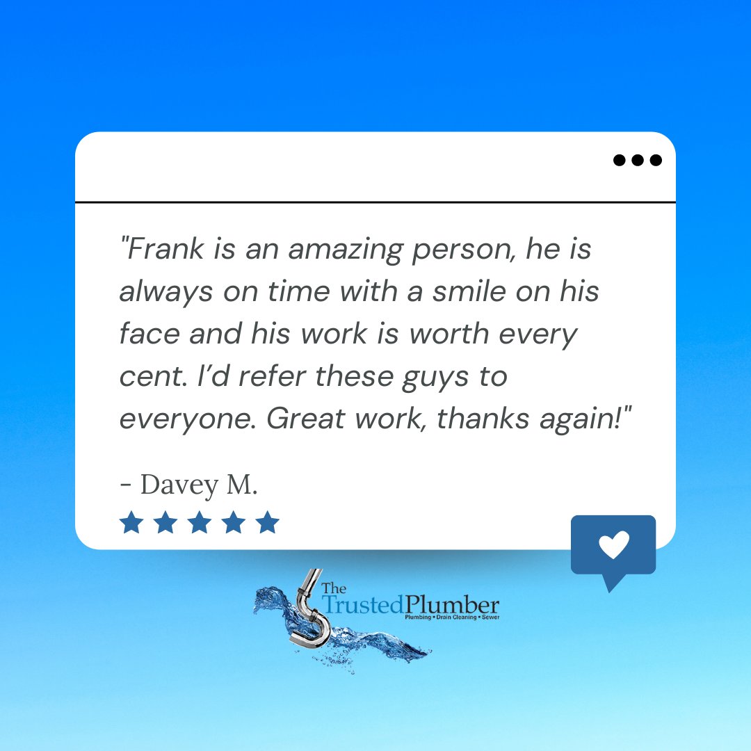 TheTrustedPlumb's tweet photo. ⭐⭐⭐⭐⭐

Thank you for the 5-star review, Davey! We love hearing from our customers. https://t.co/Ww7Qdw4sTI