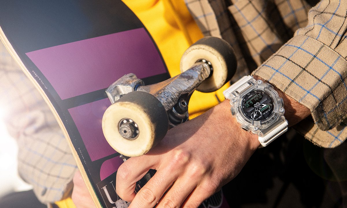 GShock_US's tweet photo. The whole crew’s here. Make a splash with the G-SHOCK Sound Wave Series which feature translucent bezels and bands in four vivid colorways. #GSHOCK #soundwave #GA900 https://t.co/Jc2TDFvW74