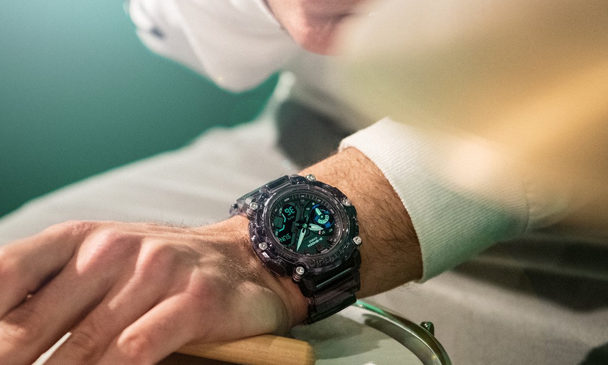 GShock_US's tweet photo. The whole crew’s here. Make a splash with the G-SHOCK Sound Wave Series which feature translucent bezels and bands in four vivid colorways. #GSHOCK #soundwave #GA900 https://t.co/Jc2TDFvW74