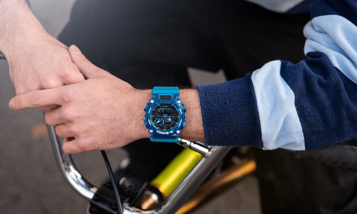 GShock_US's tweet photo. The whole crew’s here. Make a splash with the G-SHOCK Sound Wave Series which feature translucent bezels and bands in four vivid colorways. #GSHOCK #soundwave #GA900 https://t.co/Jc2TDFvW74
