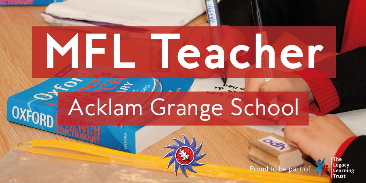 AcklamGrange's tweet photo. VACANCY: MFL Teacher 

We're looking to appoint an outstanding practitioner to join our highly successful MFL Faculty where we are excited to be expanding our provision.  The ability to teach French is essential.

Visit our website for more information ➡️ https://t.co/cns8az4fqt https://t.co/EJkuw2SfVc