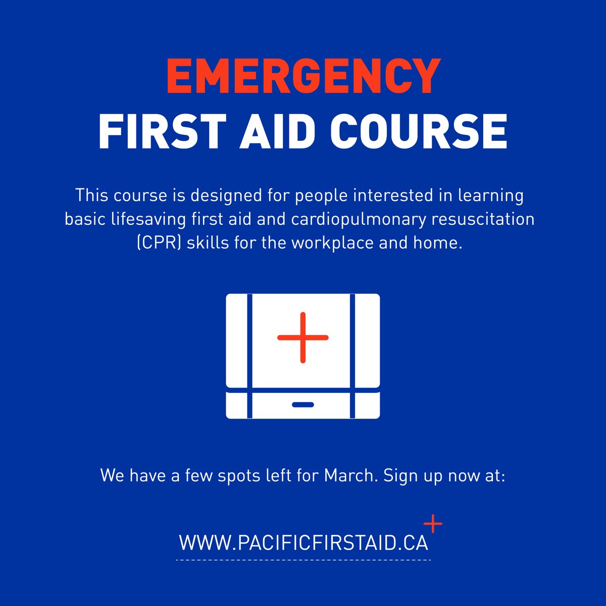 PacificFirstAid's tweet photo. Emergency First Aid is for those who are interested in general first aid. It is focused on basic injuries and emergencies that can occur at home, the workplace, or on the road.

Visit our website and check the most convenient date for you!
https://t.co/2pn4to1ue4 https://t.co/PWyElLIGEb