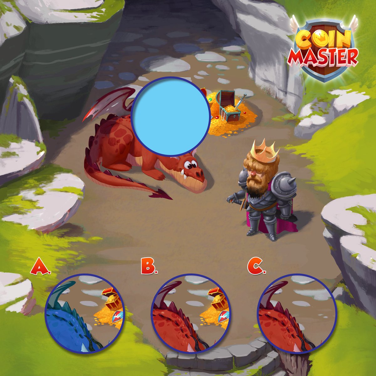 CoinMasterGame's tweet photo. 𝙊𝙝 𝙉𝙤!
It seems we are missing a piece in order to complete this image! 
Can you spot which piece would fit perfectly?
Is it A, B, or C!?
Tell us below for a chance to win 700 spins! 🤩 https://t.co/b10copTcH8