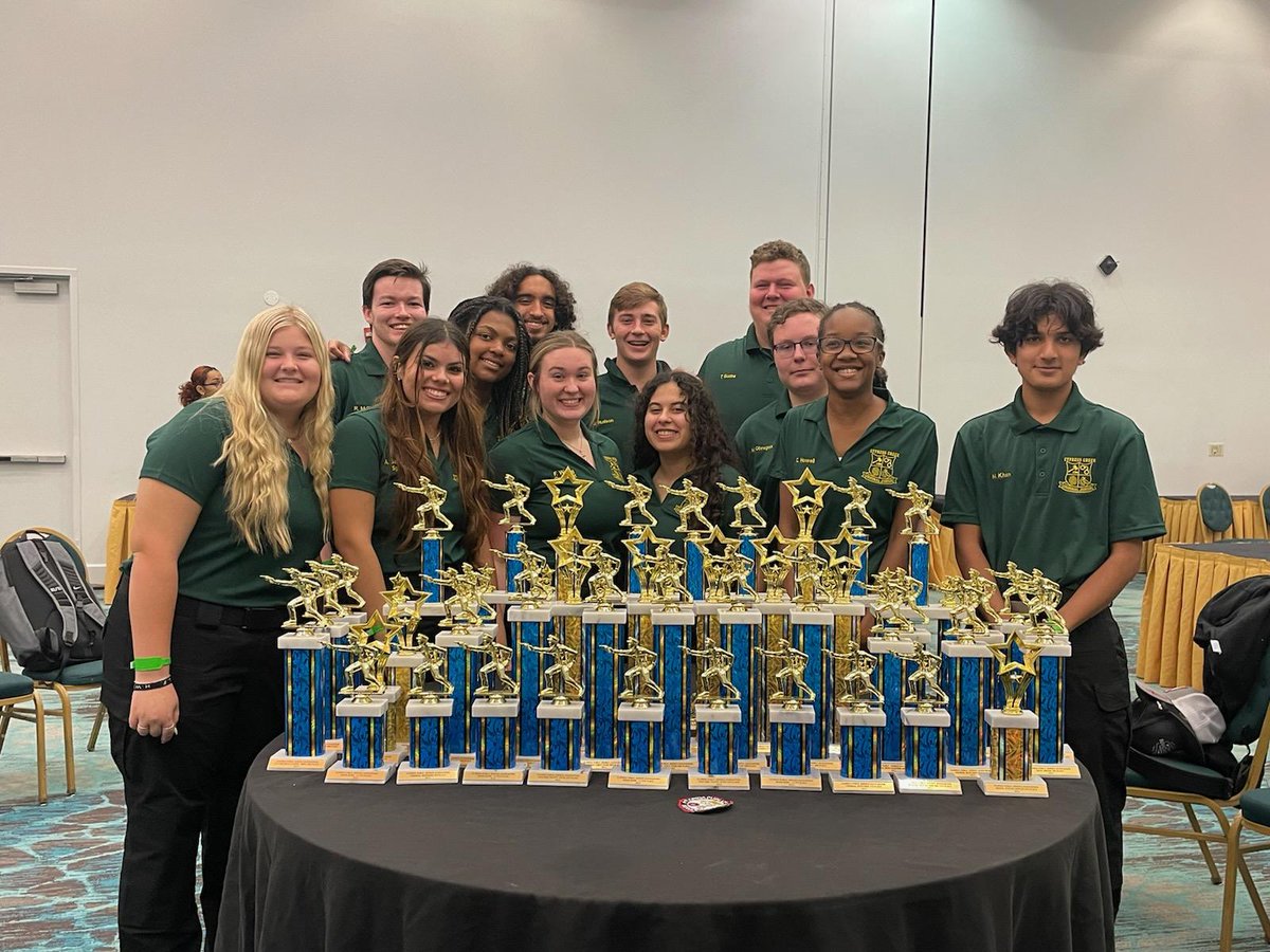 This is a picture of all of the trophies that our @PascoCTE CCHS Criminal Justice Academy won at the State Competition this week! So incredibly proud of Mrs. Herzek, Mr. Hardy &amp; all of our CJA students! #TheCoyoteWay