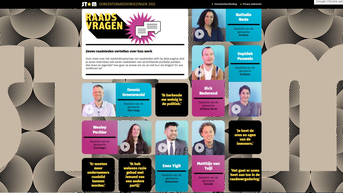 📢 Hoor meer over het raadslidmaatschap van raadsleden zelf op de website STEM! Zeven raadsleden van verschillende politieke partijen vertellen over hun werk. Wat doen ze eigenlijk? Hoe gaan ze ermee om als ze hun zin niet krijgen? En wat verdienen ze?
👉 stem.prodemos.nl/raadsvragen