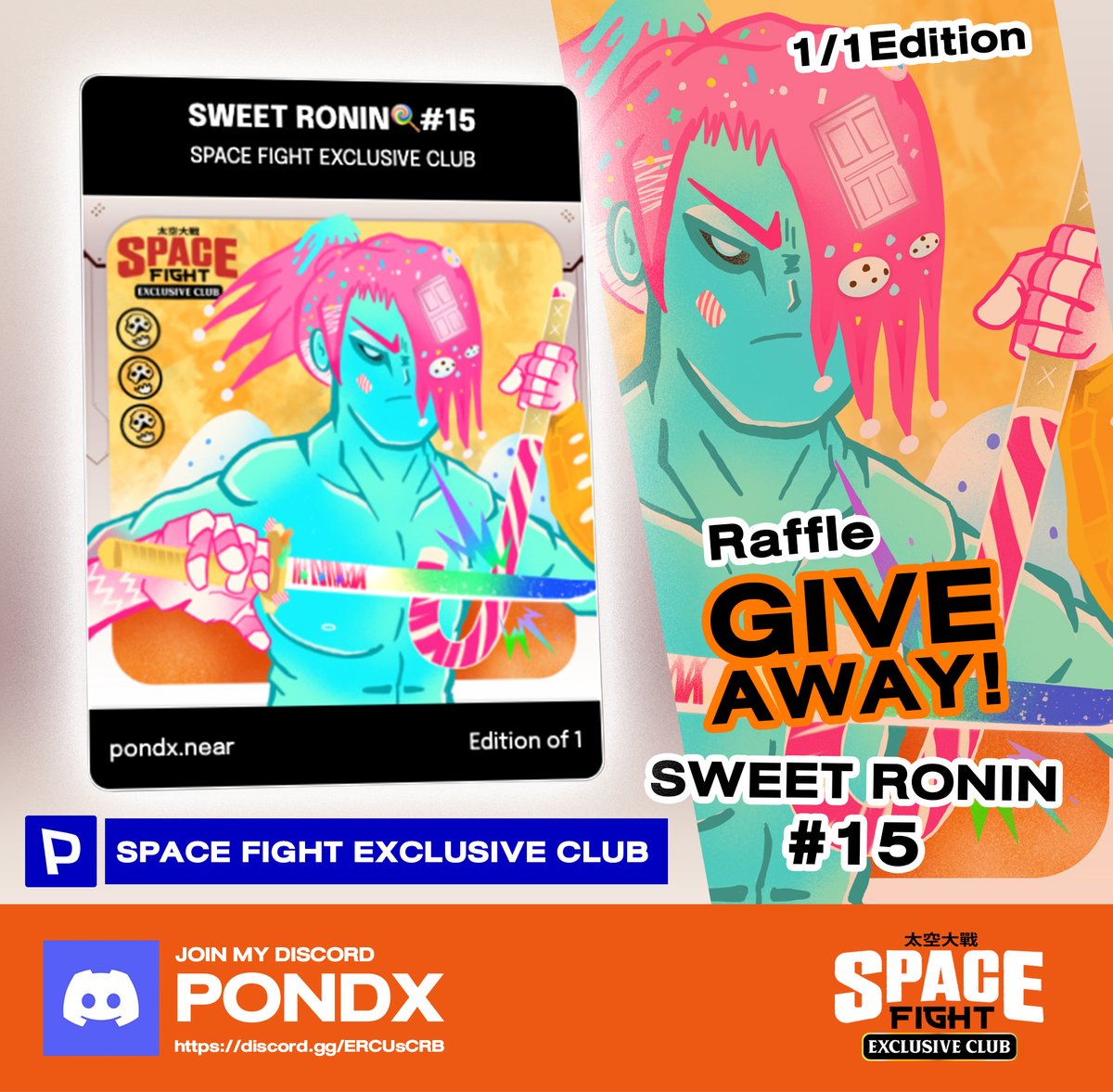 Giveaway SWEET RONIN🍭#15 
👊1 winner (Close 12.03.2022 / 11:04pm GMT+7)
- Like+Retweet
- Follow me <a href="/SPACE_RACE_NFT/">PONDX💀</a>
- join SPACE FIGHT EXCLUSIVE CLUB discord : discord.gg/yqF3TDTK
- Verify and go to giveaway🎉 room
<a href="/ParasHQ/">Paras</a> 
#NFTTHAILAND #NFTGiveaways #PARASnft