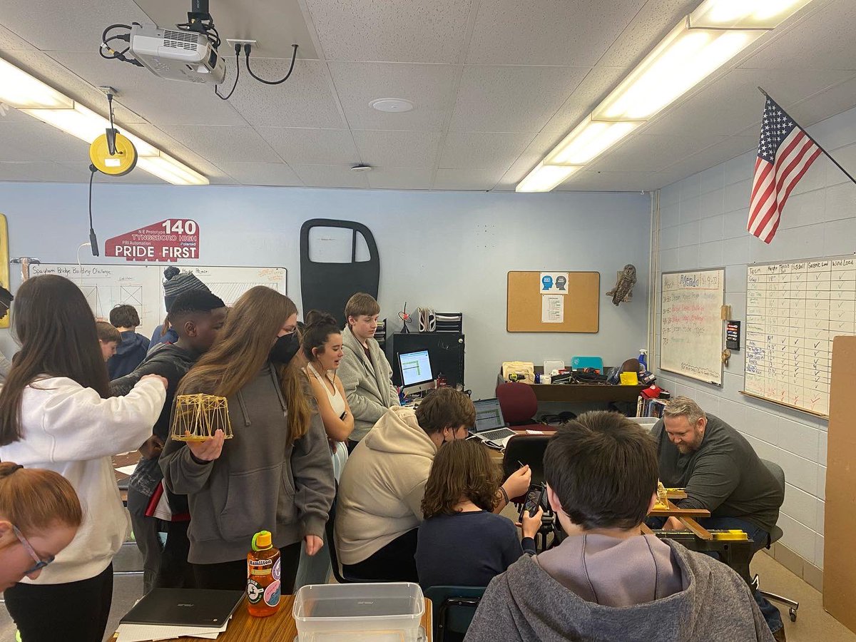 TyngsboroughPS's tweet image. Happy Friday TPS! Mr. Bellerose 8th grade STEM class today testing how much weight each groups spaghetti bridges can hold! Each bridge is made only from different types of pasta and hot glue. Great job to all groups. #tpsprepares #stemeducation