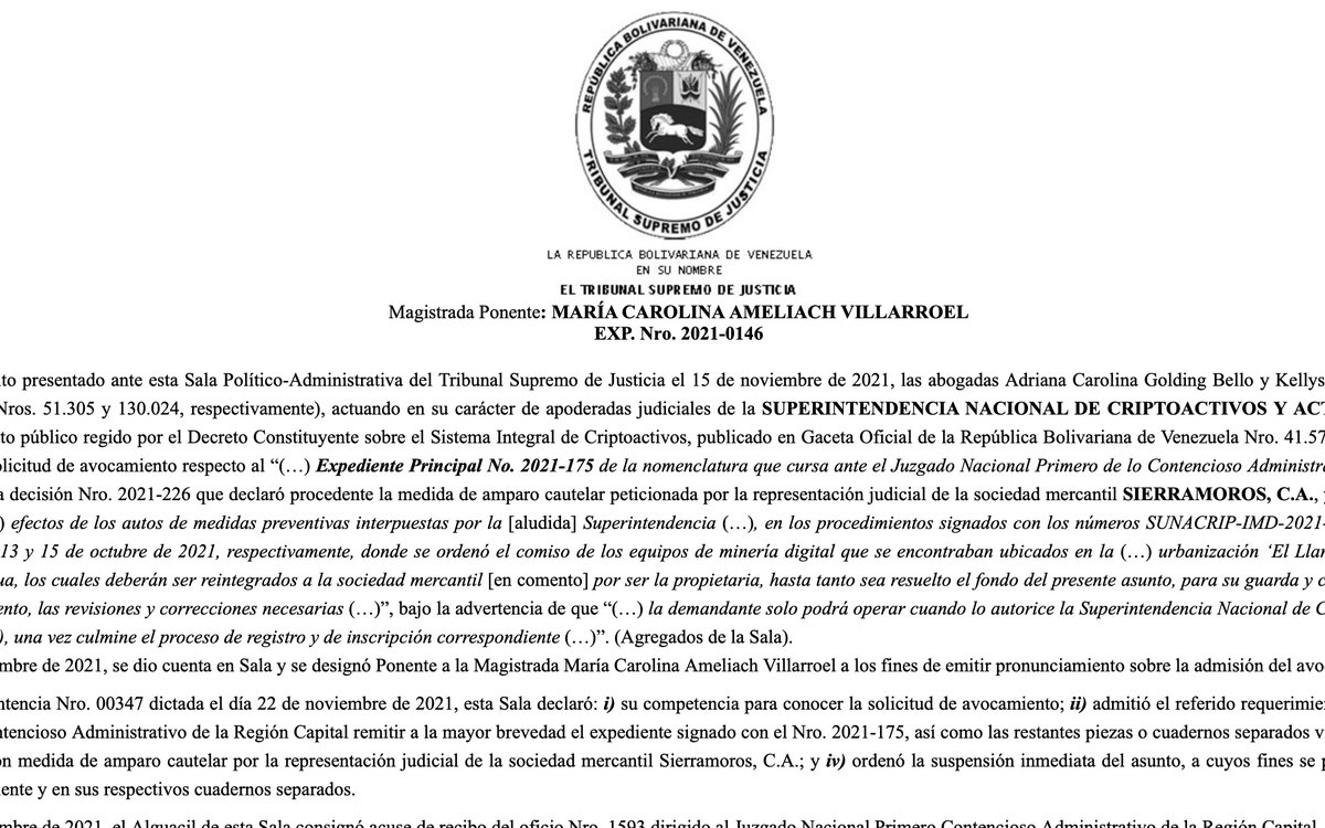 #ULTIMAHORA #TSJ en sentencia 099 de 10-3-22 con ponencia de la SPA, señala que las actividades ejercidas por la #SUNACRIP <a href="/sunacrip_ve/">@sunacrip_ve</a> son de CARACTER ESTRATEGICO para la nación y que por ende los mineros deben cumplir con la inscripción en el RISEC y RIM respectivamente

Abro💈