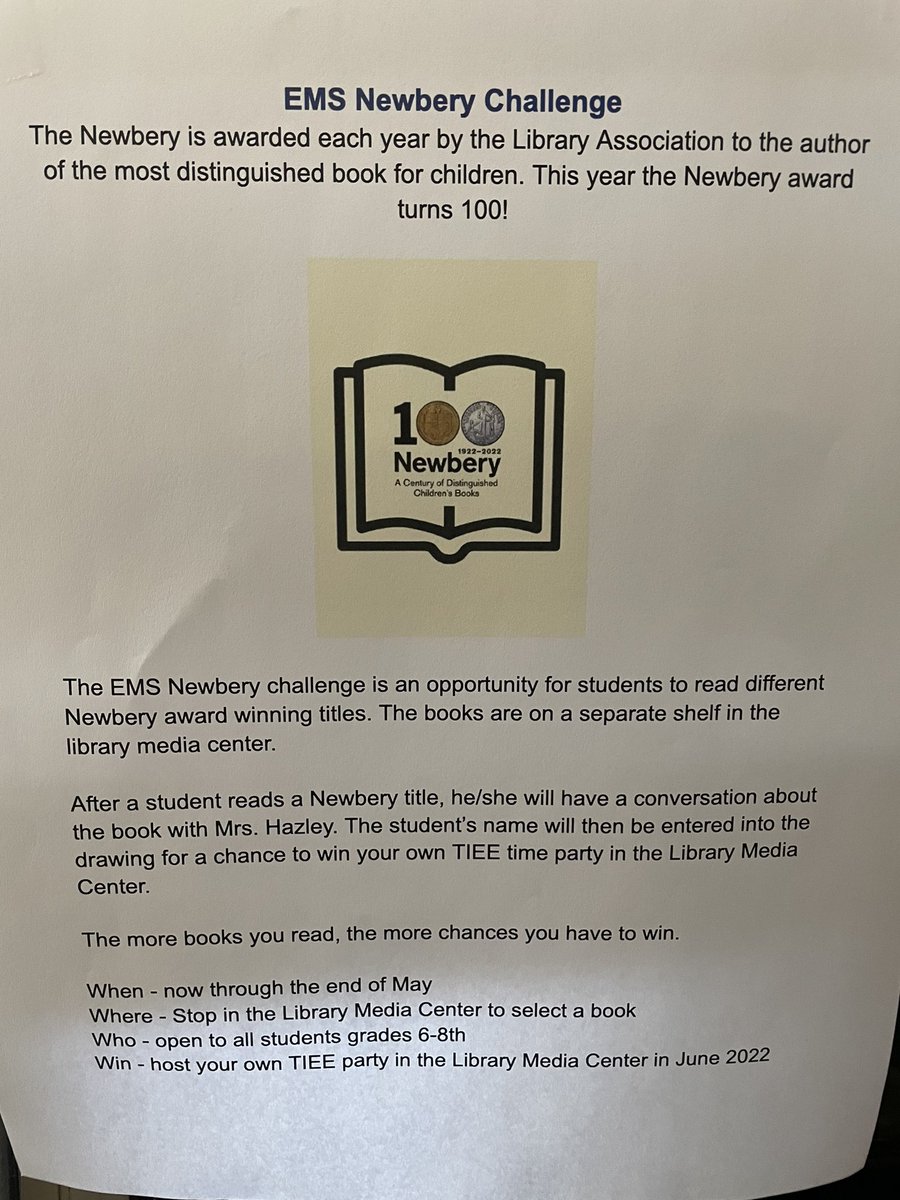 LibraryEms's tweet photo. MarchMadness voting continues. Battle of the Books and the Newbery Challenge are open to all EMS students #battleofthebooks https://t.co/bYDOJFaJyR