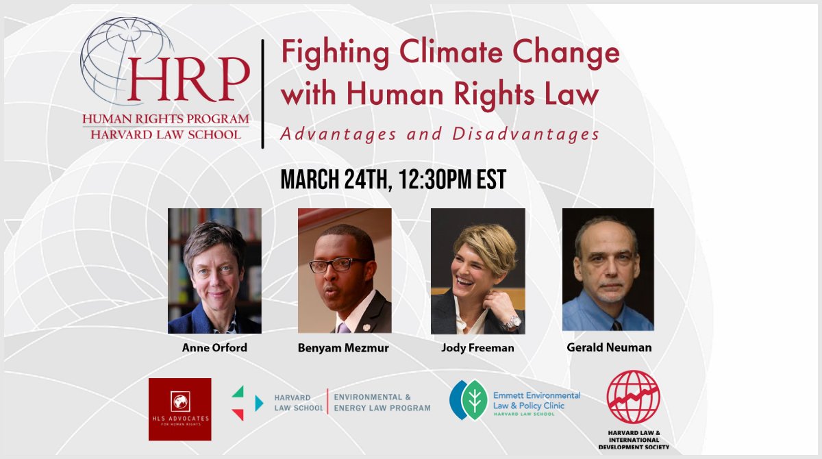 Join us on Thurs. March 24 at 12:30pm EST for a discussion with experts on the advantages and disadvantages of fighting climate change with human rights law. More info and registration here: tinyurl.com/ClimateChangea… See you! @HumanRightsHLS