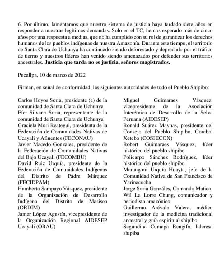 feconau1's tweet photo. 🚨#URGENTE🚨
El pueblo Shipibo se pronuncia ante la sentencia del @TC_Peru en el caso de la comunidad Santa Clara de Uchunya. https://t.co/tF40mMWo9D