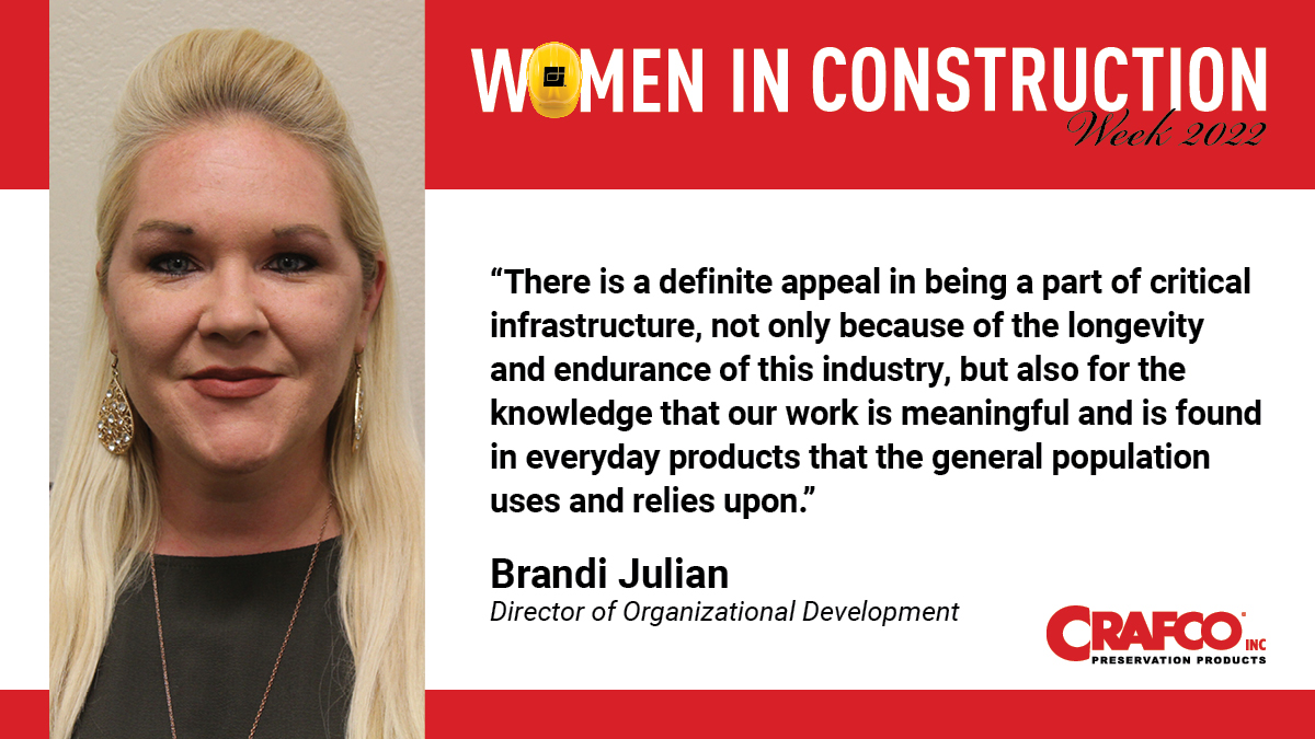 ergonasphalt's tweet photo. Brandi Julian is Director of Organizational Development for Crafco, a subsidiary of Ergon A&E. Learn why her role is important to helping create a balanced workforce in the construction industry here: https://t.co/E5TiIOZej4. #WomenInConstruction #Crafco #ErgonFamily https://t.co/X372eCSqYt